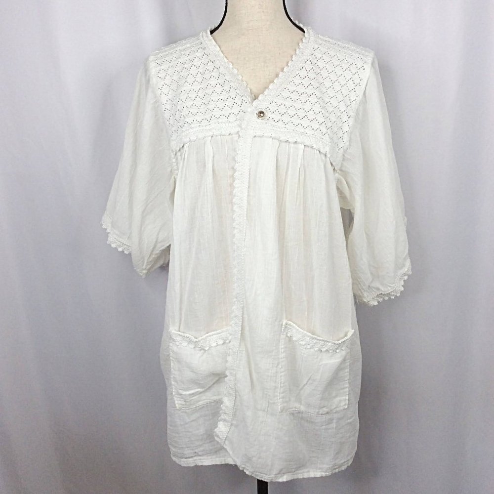 Women's‎ Handmade Tunic Cardigan Size Small Medium Lace Pockets White